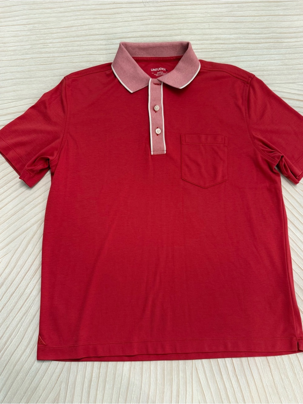 UNTUCKit Red Short Sleeve Polo with Contrast Collar